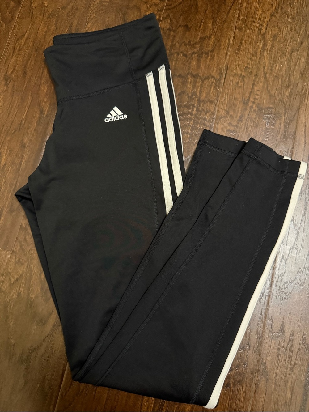 adidas Black Athletic Leggings with White Side Stripes